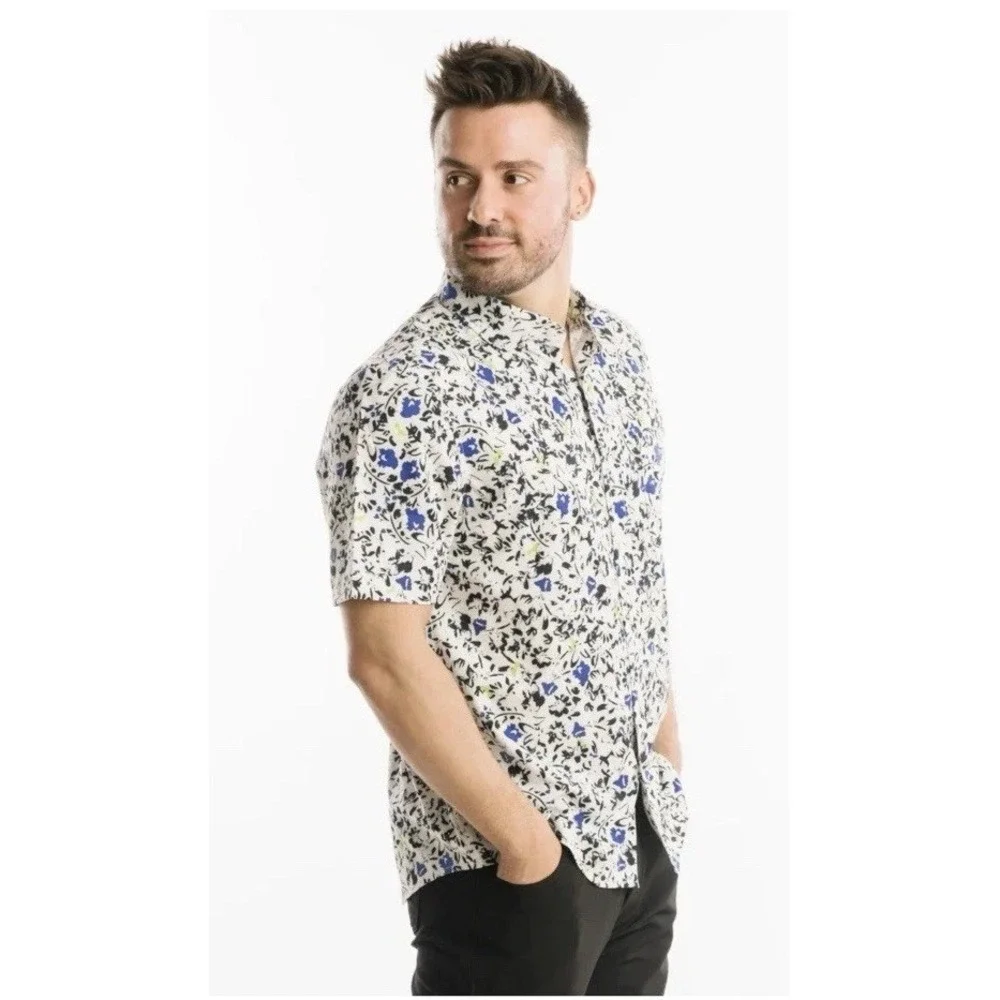 NWT Zyia Active Echo Beach Tropical Print Short Sleeve Travelers Shirt‎ Men's XL